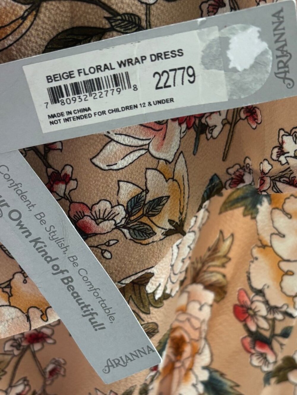 Arianna by Howard's Beige Botanical Floral Hi-Low Wrap Dress NWT Size XL - Picture 4 of 6